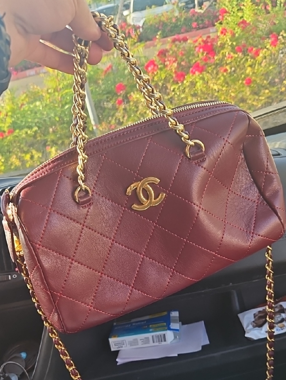 CHANEL Quilted Crossbody Mini Boston Bag in Burgundy with Gold Hardware - Picture 3 of 8